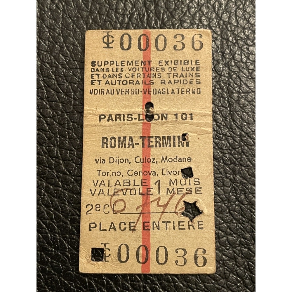 France Italy Train Ticket 1950